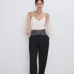 Zara Sheer Top with Dots S NWT